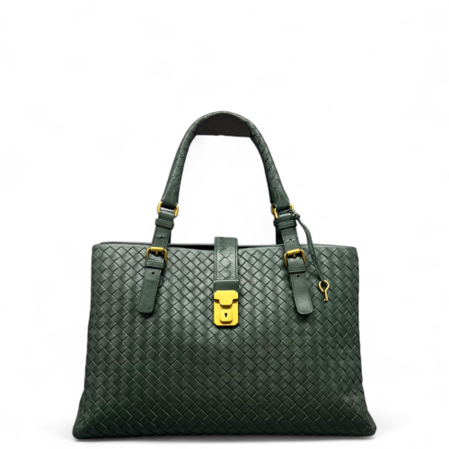 Bottega Veneta Large Roma Tote Bag Lambskin Intrecciato Dark Green