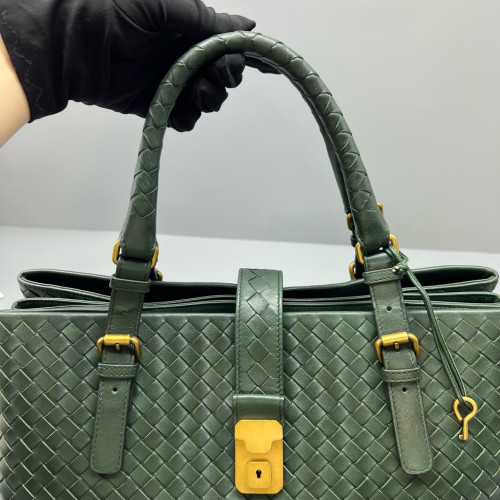 Bottega Veneta Large Roma Tote Bag Lambskin Intrecciato Dark Green