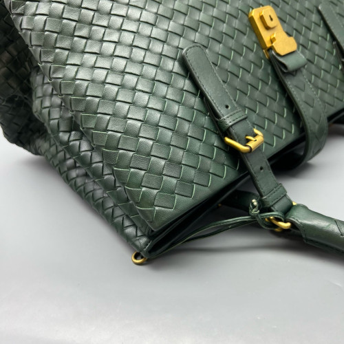 Bottega Veneta Large Roma Tote Bag Lambskin Intrecciato Dark Green
