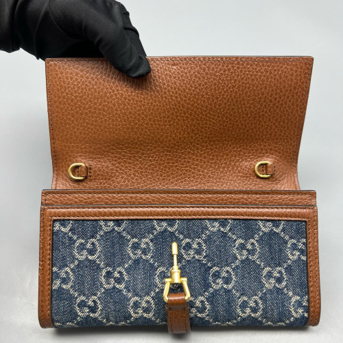 Gucci Wallet On Chain WOC Denim Blue Brown