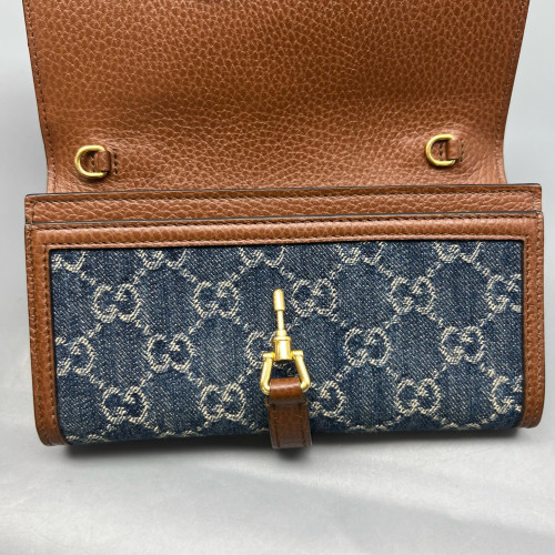 Gucci Wallet On Chain WOC Denim Blue Brown