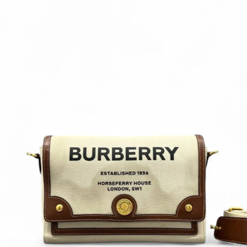 Burberry Medium Note Crossbody Bag Canvas Calfskin Beige Brown