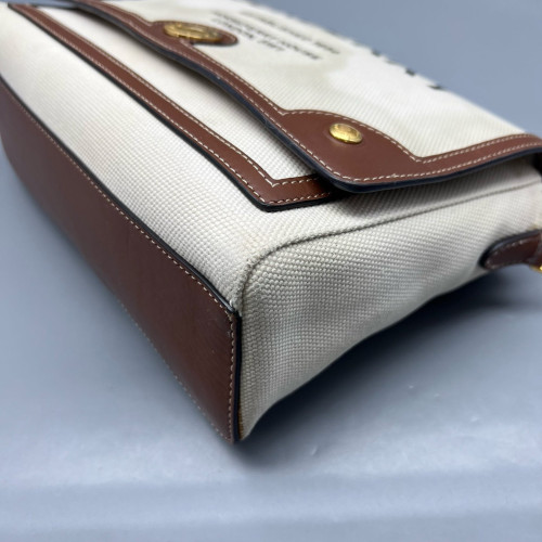 Burberry Medium Note Crossbody Bag Canvas Calfskin Beige Brown