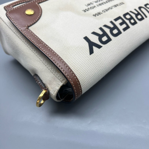 Burberry Medium Note Crossbody Bag Canvas Calfskin Beige Brown