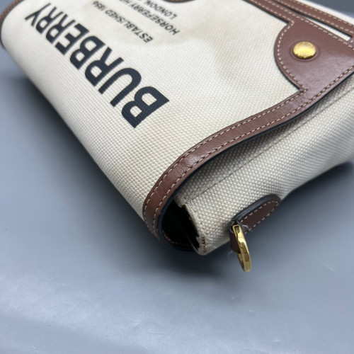 Burberry Medium Note Crossbody Bag Canvas Calfskin Beige Brown