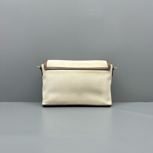 Burberry Medium Note Crossbody Bag Canvas Calfskin Beige Brown
