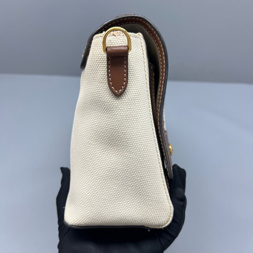 Burberry Medium Note Crossbody Bag Canvas Calfskin Beige Brown