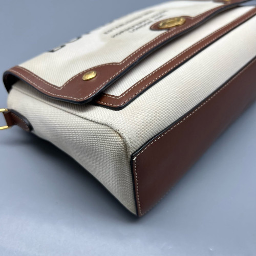 Burberry Medium Note Crossbody Bag Canvas Calfskin Beige Brown
