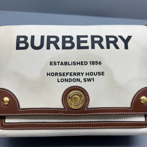 Burberry Medium Note Crossbody Bag Canvas Calfskin Beige Brown