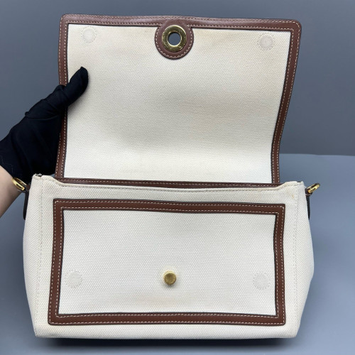 Burberry Medium Note Crossbody Bag Canvas Calfskin Beige Brown