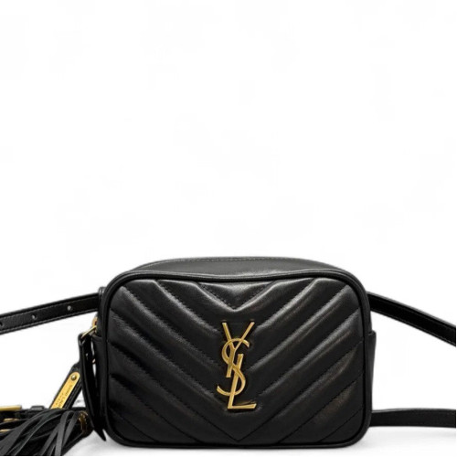 Yves Saint Laurent Tassel Lou Belt Calfskin Black