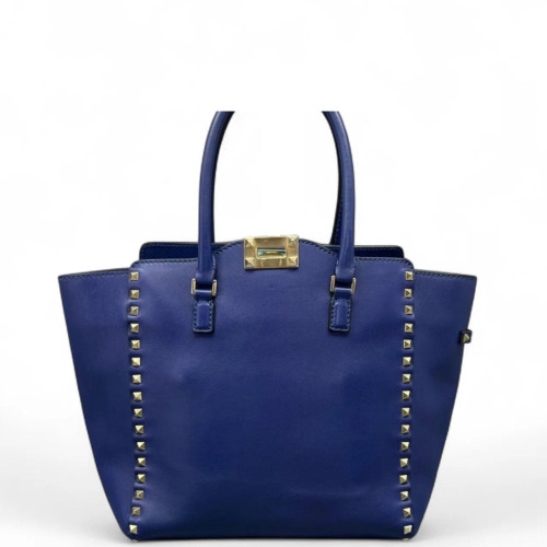 Valentino Rockstud Double Handle Bag Calfskin Blue