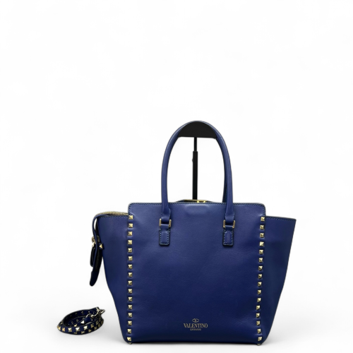 Valentino Rockstud Double Handle Bag Calfskin Blue