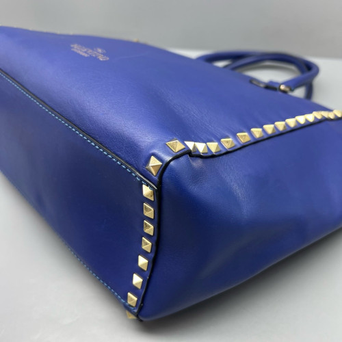 Valentino Rockstud Double Handle Bag Calfskin Blue