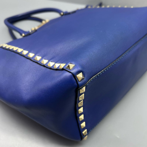 Valentino Rockstud Double Handle Bag Calfskin Blue