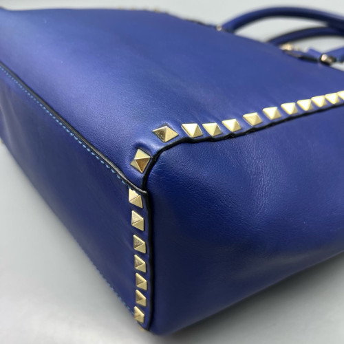 Valentino Rockstud Double Handle Bag Calfskin Blue
