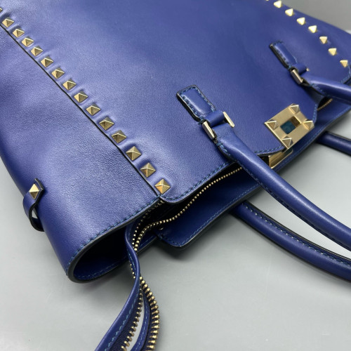 Valentino Rockstud Double Handle Bag Calfskin Blue