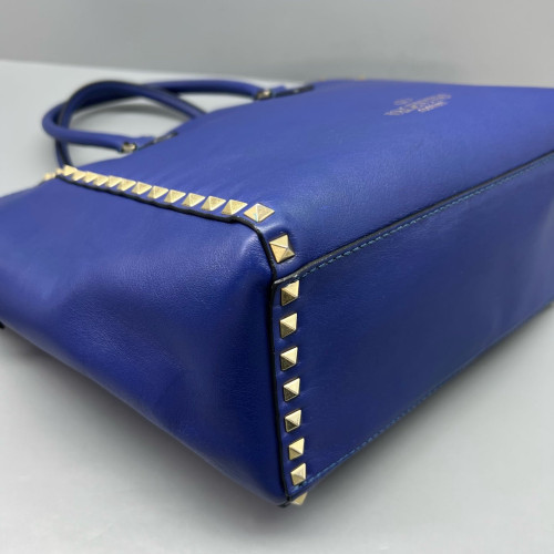 Valentino Rockstud Double Handle Bag Calfskin Blue