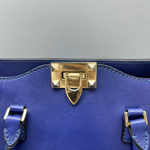 Valentino Rockstud Double Handle Bag Calfskin Blue