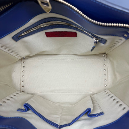 Valentino Rockstud Double Handle Bag Calfskin Blue