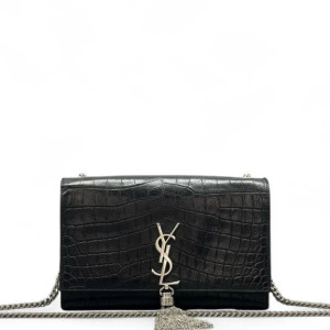 Yves Saint Laurent Medium Kate Corssbody Bag Calfskin Crocodile Embossed Black