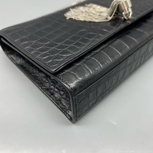 Yves Saint Laurent Medium Kate Corssbody Bag Calfskin Crocodile Embossed Black