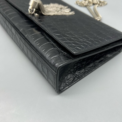 Yves Saint Laurent Medium Kate Corssbody Bag Calfskin Crocodile Embossed Black