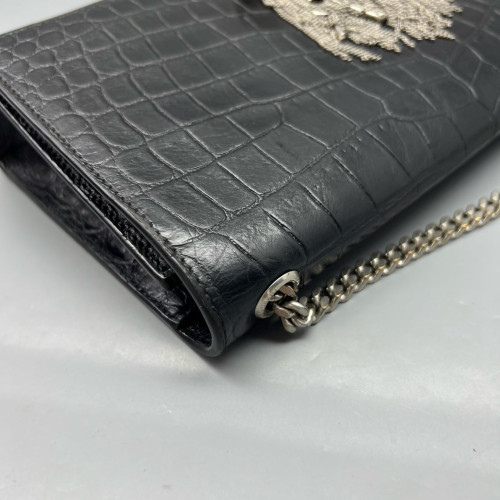 Yves Saint Laurent Medium Kate Corssbody Bag Calfskin Crocodile Embossed Black