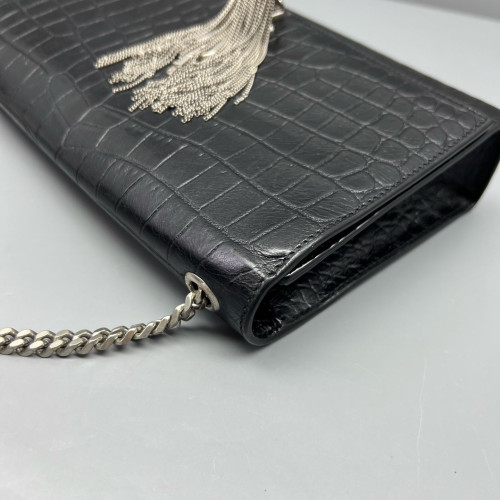 Yves Saint Laurent Medium Kate Corssbody Bag Calfskin Crocodile Embossed Black