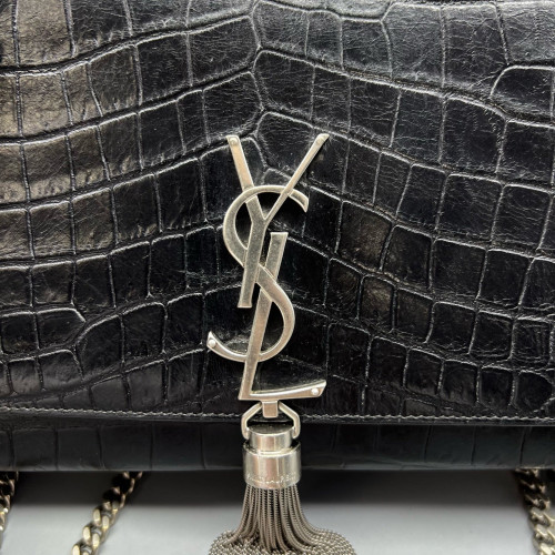 Yves Saint Laurent Medium Kate Corssbody Bag Calfskin Crocodile Embossed Black