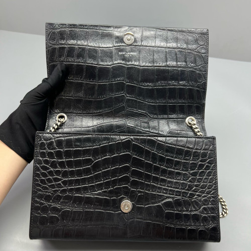 Yves Saint Laurent Medium Kate Corssbody Bag Calfskin Crocodile Embossed Black