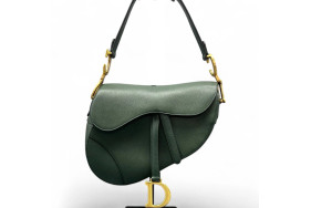 Dior Medium Saddle Bag Grained Calfskin Dark Green