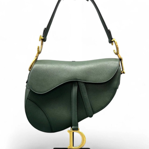 Dior Medium Saddle Bag Grained Calfskin Dark Green