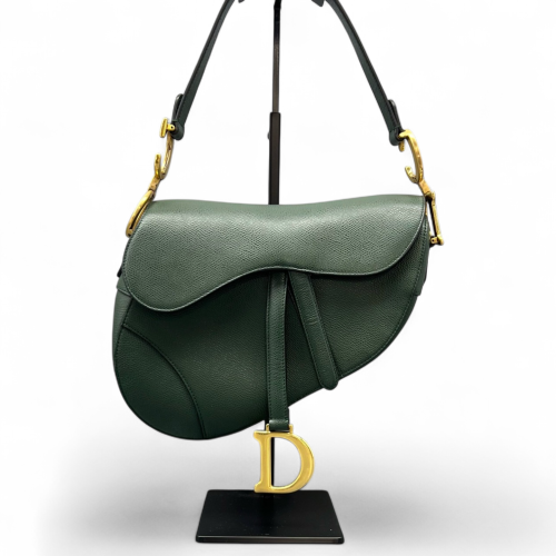 Dior Medium Saddle Bag Grained Calfskin Dark Green