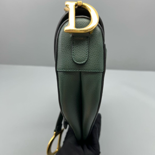 Dior Medium Saddle Bag Grained Calfskin Dark Green