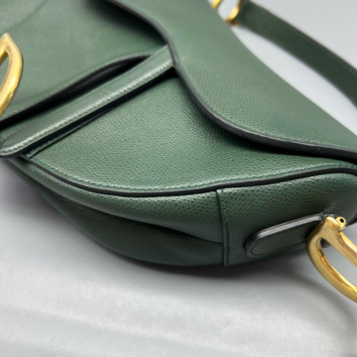 Dior Medium Saddle Bag Grained Calfskin Dark Green