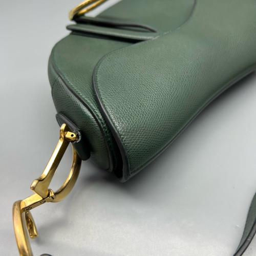Dior Medium Saddle Bag Grained Calfskin Dark Green