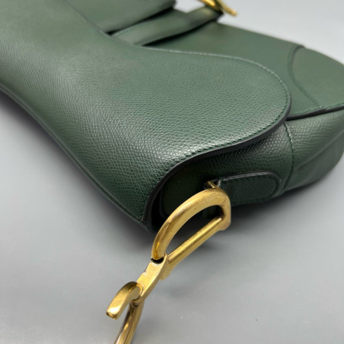 Dior Medium Saddle Bag Grained Calfskin Dark Green