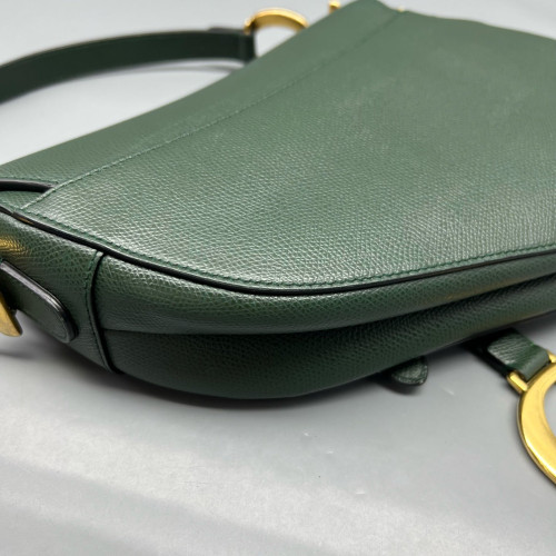 Dior Medium Saddle Bag Grained Calfskin Dark Green