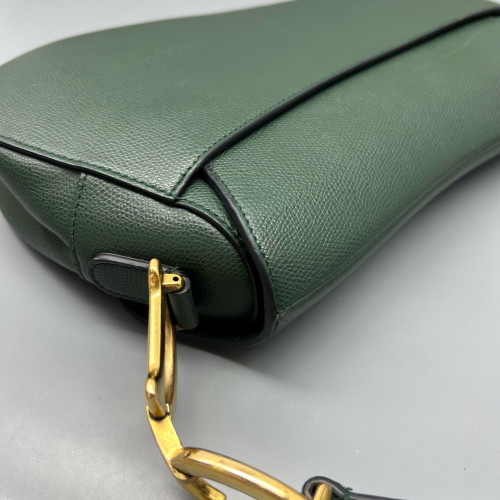 Dior Medium Saddle Bag Grained Calfskin Dark Green