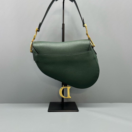 Dior Medium Saddle Bag Grained Calfskin Dark Green