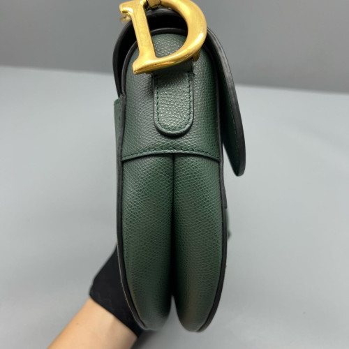 Dior Medium Saddle Bag Grained Calfskin Dark Green