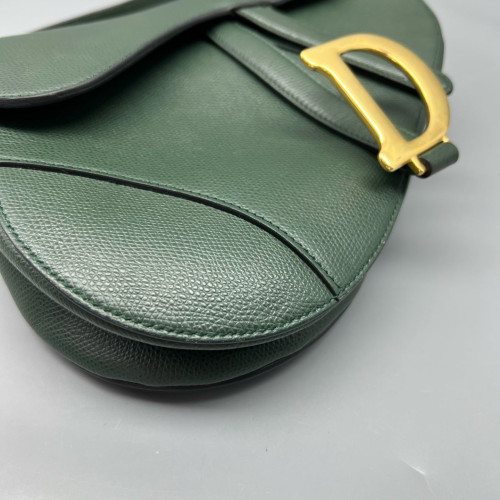 Dior Medium Saddle Bag Grained Calfskin Dark Green