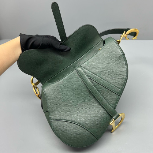 Dior Medium Saddle Bag Grained Calfskin Dark Green