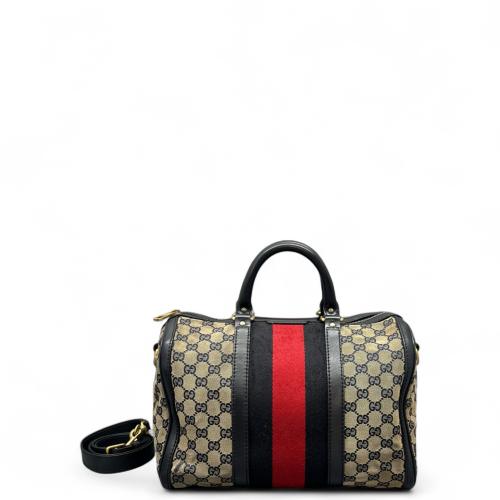 Gucci Boston Bag GG Monogram Beige Black Red