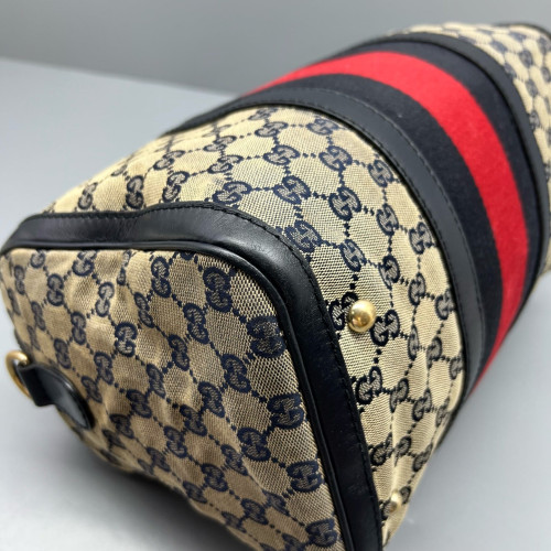 Gucci Boston Bag GG Monogram Beige Black Red