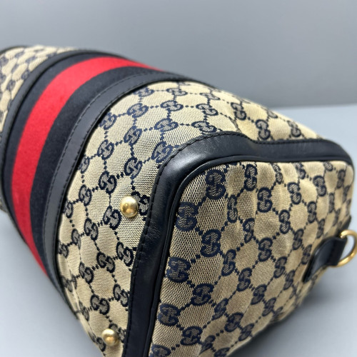 Gucci Boston Bag GG Monogram Beige Black Red