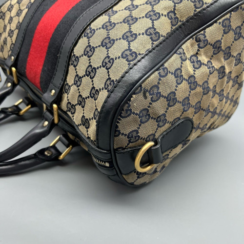 Gucci Boston Bag GG Monogram Beige Black Red