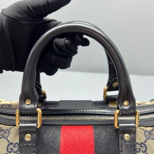 Gucci Boston Bag GG Monogram Beige Black Red