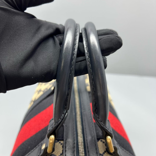 Gucci Boston Bag GG Monogram Beige Black Red